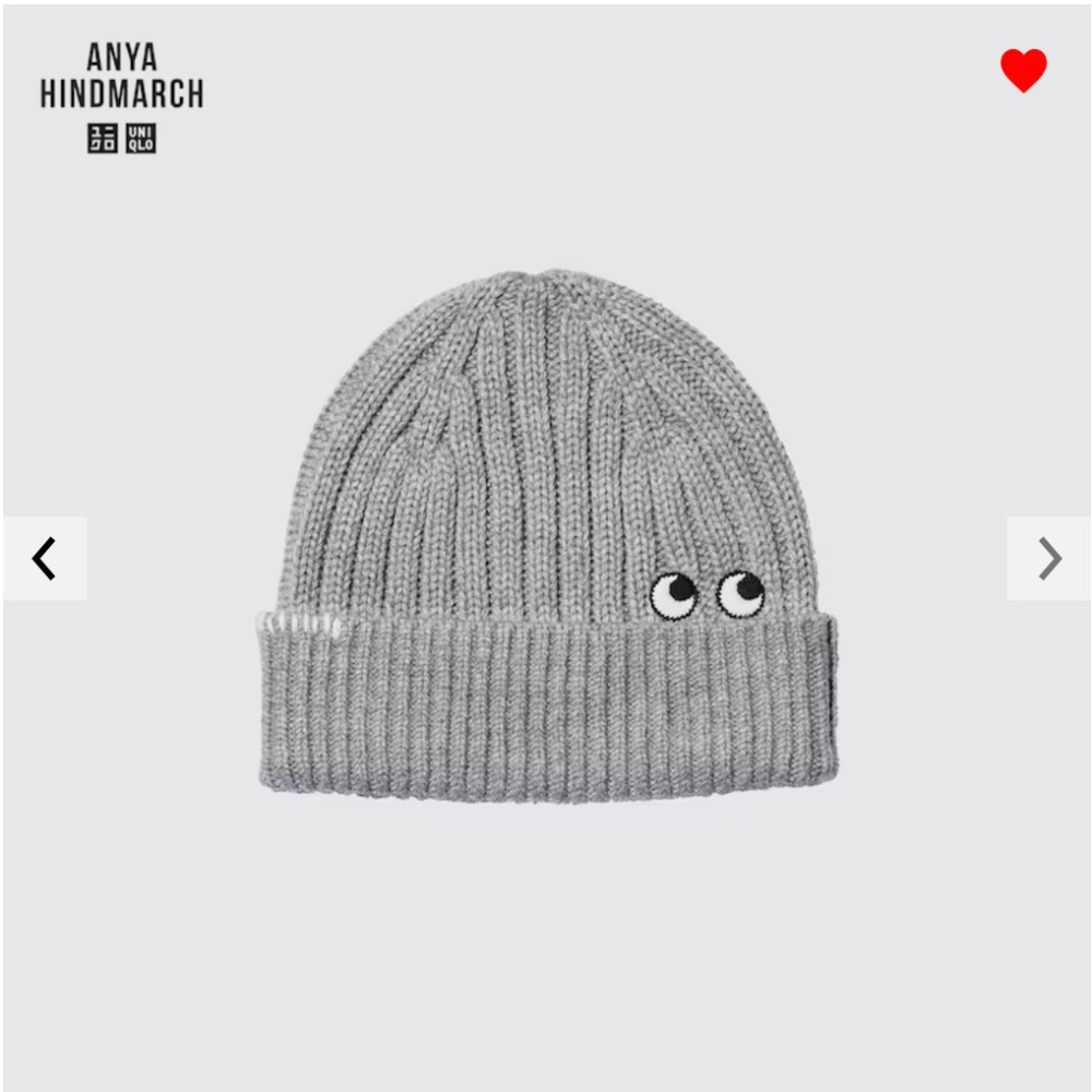 Anya Hindmarch Uniqlo collab gray touch of wool heattech knitted beanie NWT